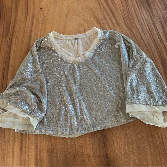 Free People Gold Sequin Crop Top - Picture 3 of 7